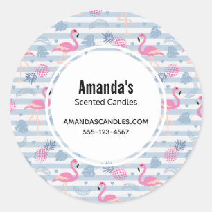 Sticker Rond Flamant rose Whimsical et ananas Motif Business