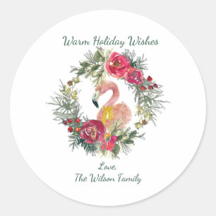 Sticker Rond Flamant rose Wreath Chaleureux Vacances sur mesure