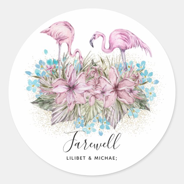 Sticker Rond Flamants roses Adieu Adieu Bon Voyage Amis cadeaux (Devant)