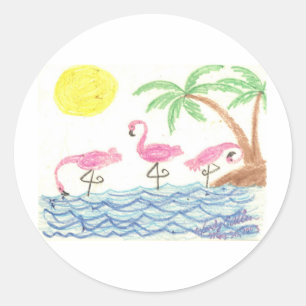 Sticker Rond Flamants roses dans l'eau