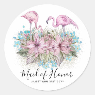 Sticker Rond FLAMANTS ROSES de cadeaux de la fête de la mariée