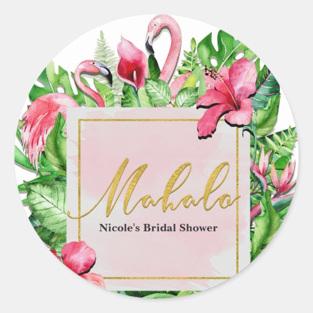 Sticker Rond Flamants roses Feuille tropicaux Parti Mahalo Merc (Devant)