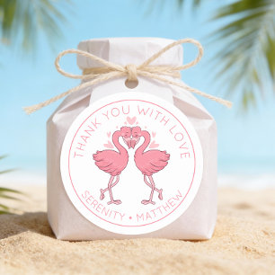 Sticker Rond Flamants roses mignons Mariage tropical sur la pla