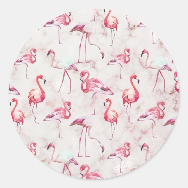 Sticker Rond Flamants roses modernes mignons (Devant)