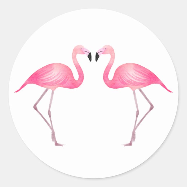 Sticker Rond Flamants roses rose tropical Mariage d'été (Devant)