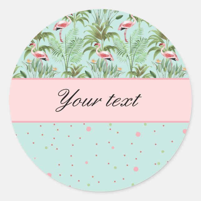 Sticker Rond Flamants roses roses Pois (Devant)