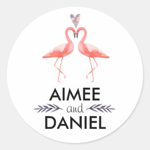 Sticker Rond Flamants roses tropical mariage   baiser flamant r
