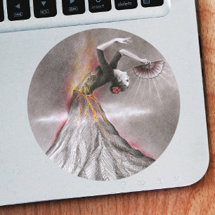 Sticker Rond Flamenco dancing femme volcan crayon surréaliste a