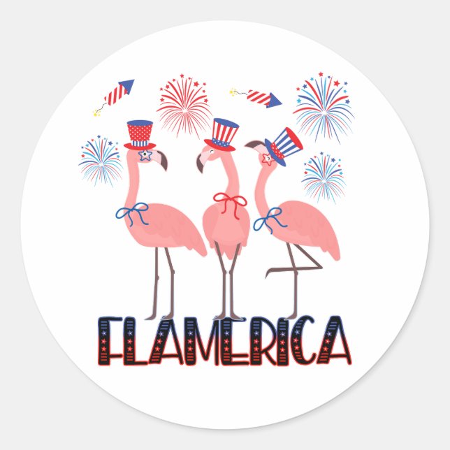 Sticker Rond Flamerica 4 juillet Flamant rose Amoureux Indépend (Devant)