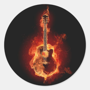Sticker Rond Flames de guitare