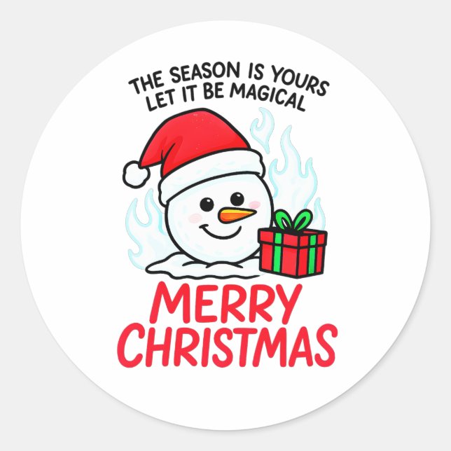 Sticker Rond Flaming Snowman Christmas Festive Vinyl Decal (Devant)