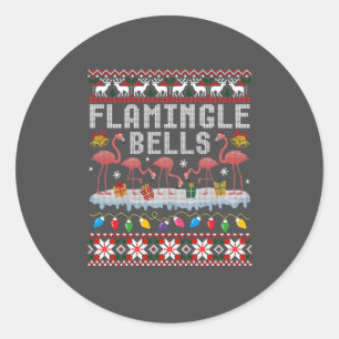 Sticker Rond Flamingle Cloches Flamant rose rose Noël Vilain No