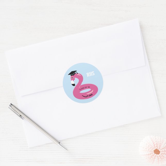 Sticker Rond Flamingo gonflable de piscine avec sceau d'envelop (Enveloppe)