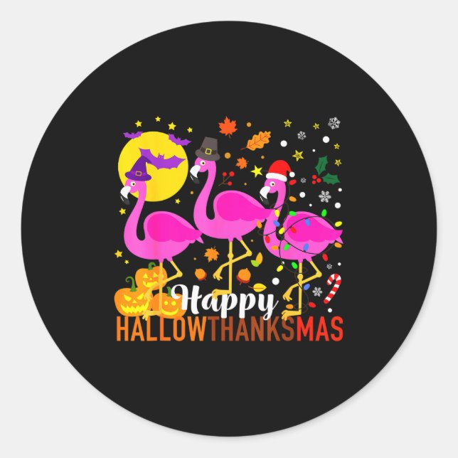 Sticker Rond Flamingo Halloween Thanksgiving Christmas Hallowth (Devant)
