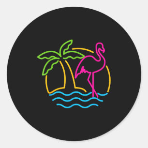 Sticker Rond Flamingo Nk néon rétro Miami vintage 80s