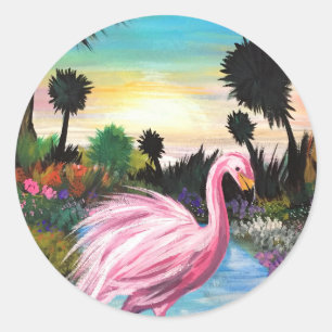 Sticker Rond Flamingo Paradise