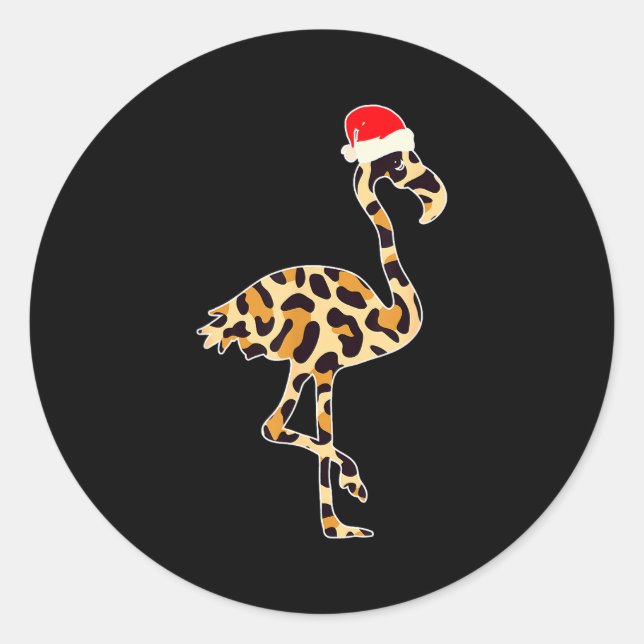 Sticker Rond Flamingo Santa Hat Family Matching Christmas Leopa (Devant)
