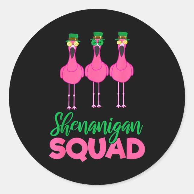 Sticker Rond Flamingo Squad Funny Lucky St Patricks Day 2020 Te (Devant)