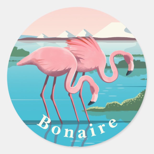 Sticker Rond Flamingos at the Caribbean Island of Bonaire (Devant)