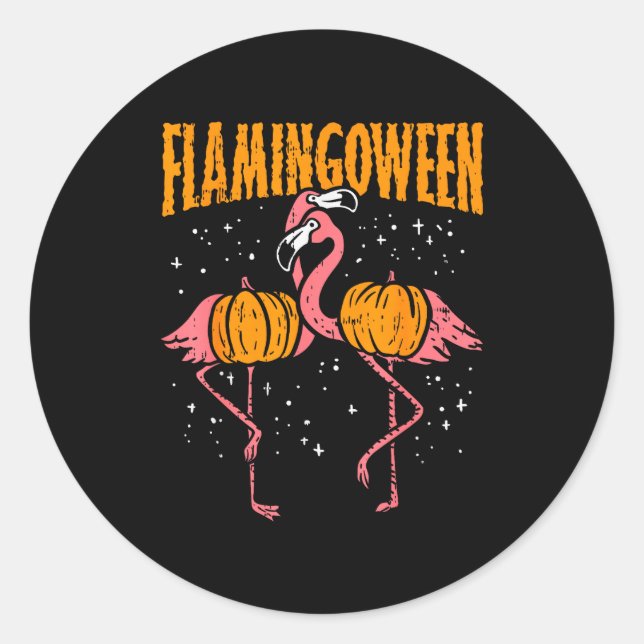 Sticker Rond Flamingoween Pumpkin Flamingos Funny Bird Hallowee (Devant)
