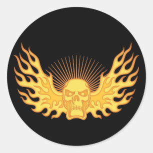 Sticker Rond Flamme-Aile-Crâne
