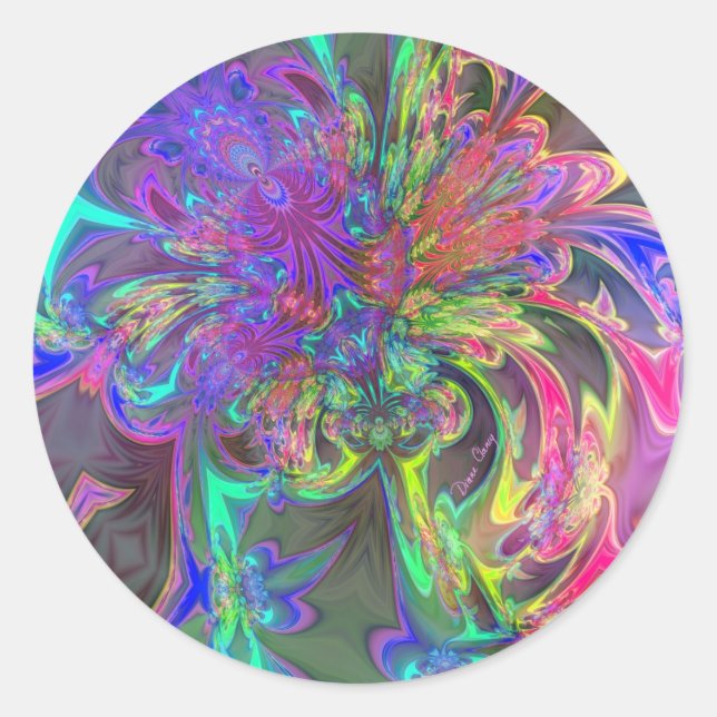 Sticker Rond Flamme de couleur - Turquoise & Violet Deva (Devant)