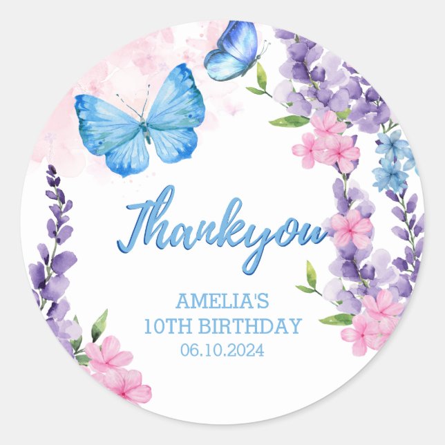 Sticker Rond Flamme florale mignonne sur les papillons Annivers (Devant)