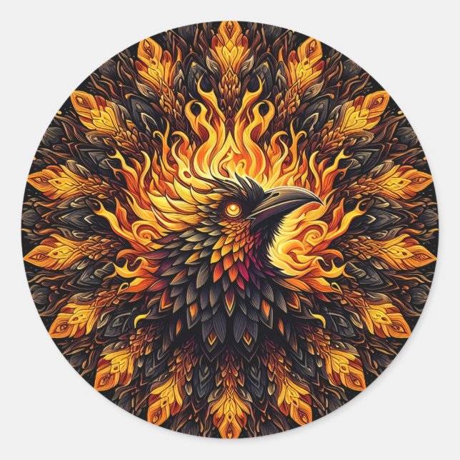 Sticker Rond Flamme Phoenix Circulaire Graphique (Devant)