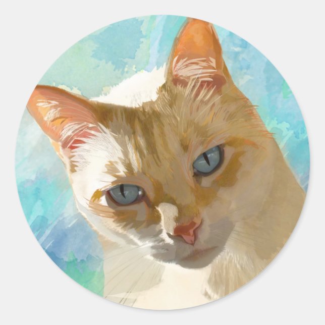 Sticker Rond Flamme Point Siamese Cat Cartes de voeux (Devant)