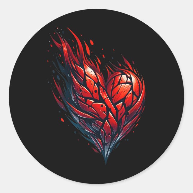 Sticker Rond Flamme Saint Valentin Coeur rouge en feu (Devant)