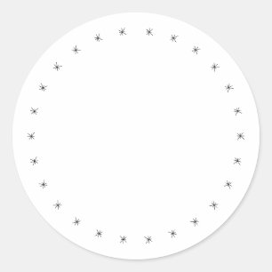 Sticker Rond Flammes de neige de Noël bordure noir blanc blanc 