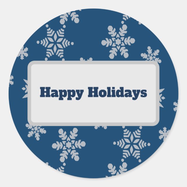 Sticker Rond Flammes de neige en argent ou blanc sur bleu foncé (Devant)