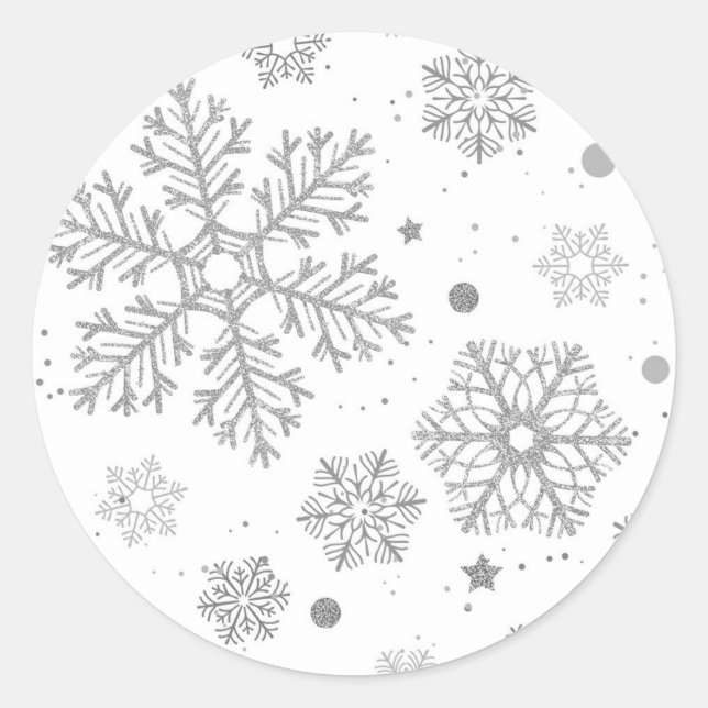 Sticker Rond Flammes de neige en argent sur blanc (Devant)