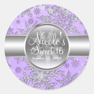 Sticker Rond Flammes de neige en argent violet Winter Wonderlan