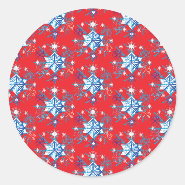 Sticker Rond Flammes de neige et étoiles rouges et bleues (Devant)