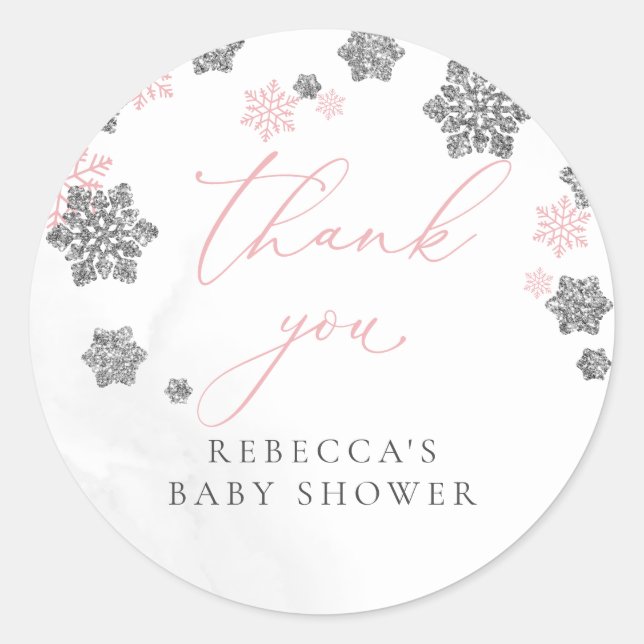 Sticker Rond Flammes de neige hiver Fille Baby shower Merci (Devant)