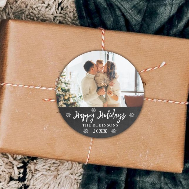 Sticker Rond Flammes de neige Rustiques Chalkboard Photo Joyeus (Créateur téléchargé)