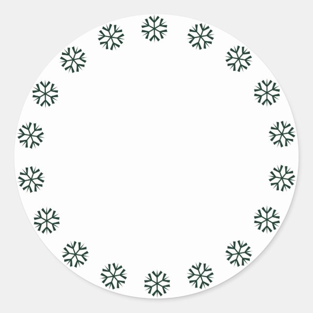 Sticker Rond Flammes de neige vert foncé de Noël blanc bordure  (Devant)