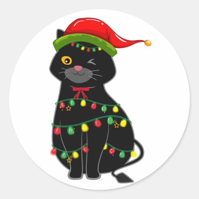 Sticker Rond Flammes de Noël de Chat Noir (Devant)