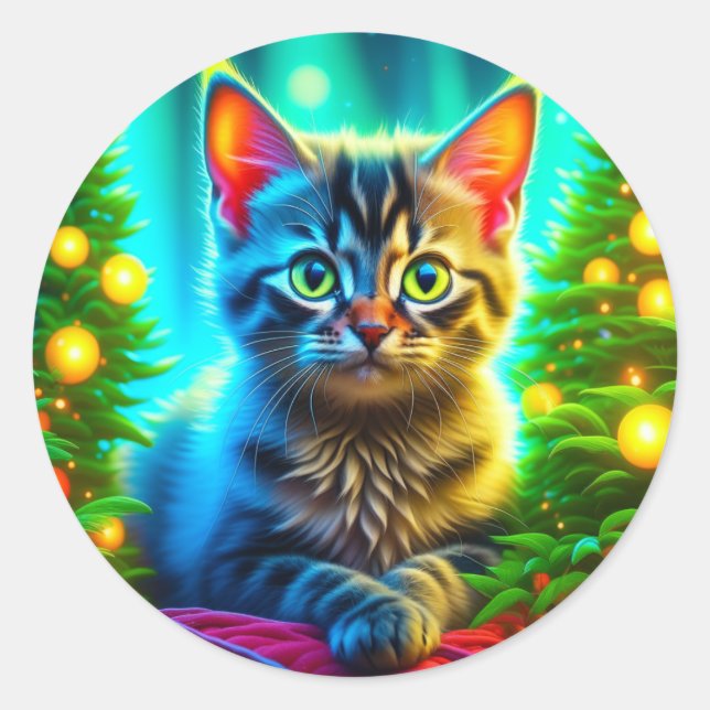 Sticker Rond Flammes de Noël pour chats et sapins (Devant)