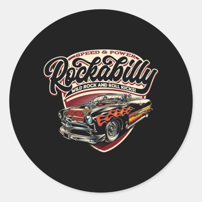 Sticker Rond Flammes de vitesse Rockabilly Hotrod - neg (Devant)