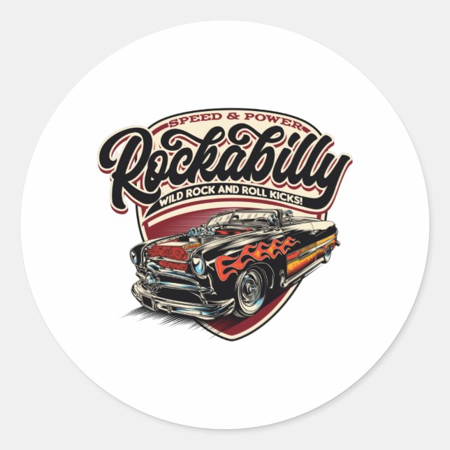 Sticker Rond Flammes de vitesse Rockabilly Hotrod - pos (Devant)