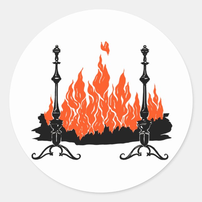 Sticker Rond Flammes rouges cheminée silhouette art (Devant)