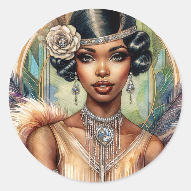 Sticker Rond Flamour de la Femme Flamer des années 20 (Devant)