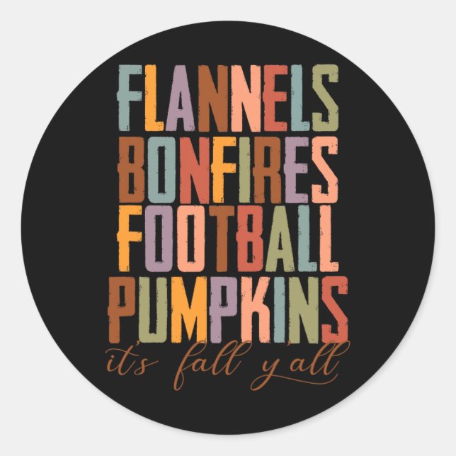 Sticker Rond Flannels Bonfires Footbyll Citrouilles It's Fall Y (Devant)