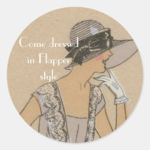 Sticker Rond Flapper Girl en grand Casquette Brim