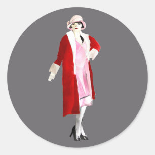 Sticker Rond Flapper vintage fashion lady roaring twenties