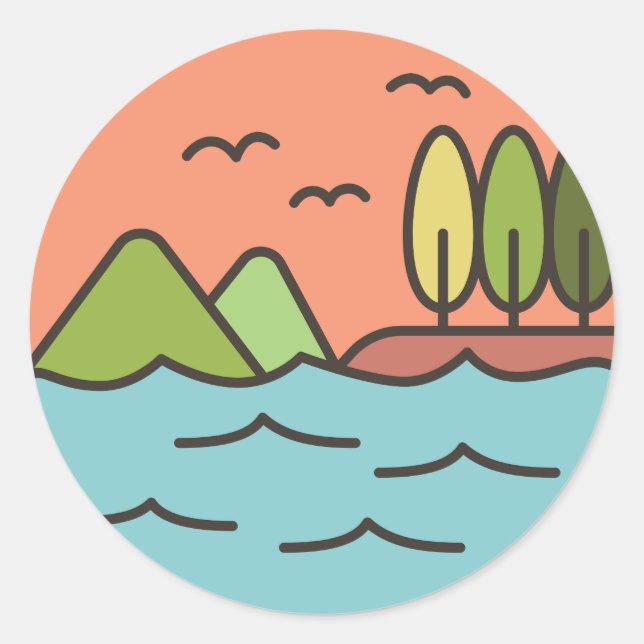 Sticker Rond Flat Line Nature Landscape (Devant)