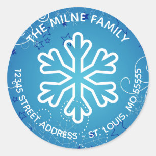 Sticker Rond Fléau de neige bleu et blanc - Adresse de retour d