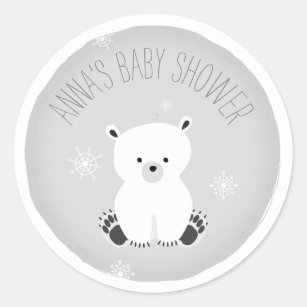 Sticker Rond Fléau de neige de l'ours polaire Baby shower gris 